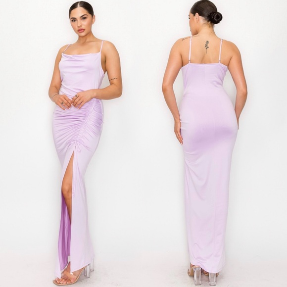 Lavender ruched cowl neckline maxi dress- wedding special occasion dress - Picture 6 of 9
